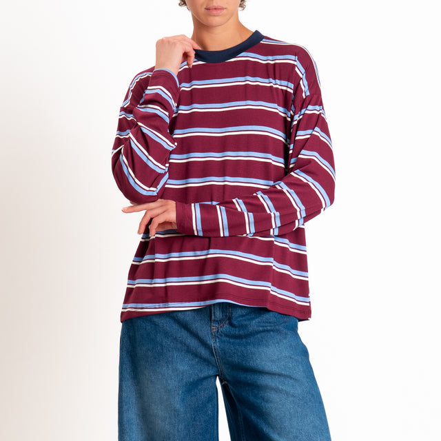 Zeroassoluto-T-shirt girocollo riga larga - blu/bordeaux/azzurro
