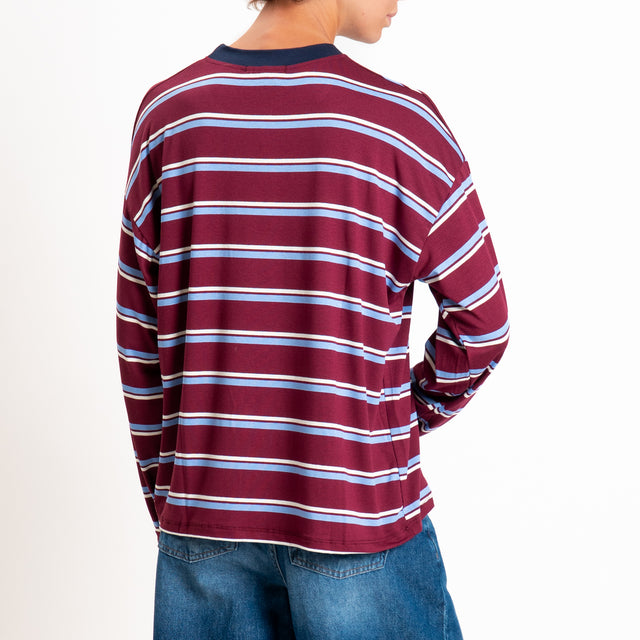 Zeroassoluto-T-shirt girocollo riga larga - blu/bordeaux/azzurro