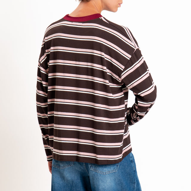 Zeroassoluto-T-shirt girocollo riga larga - india/moro/rosa