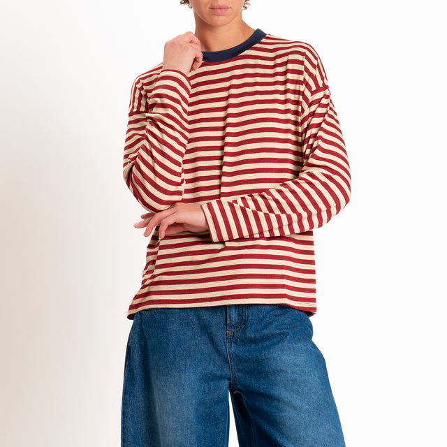 Zeroassoluto-T-shirt girocollo riga fina - blu/india/beige