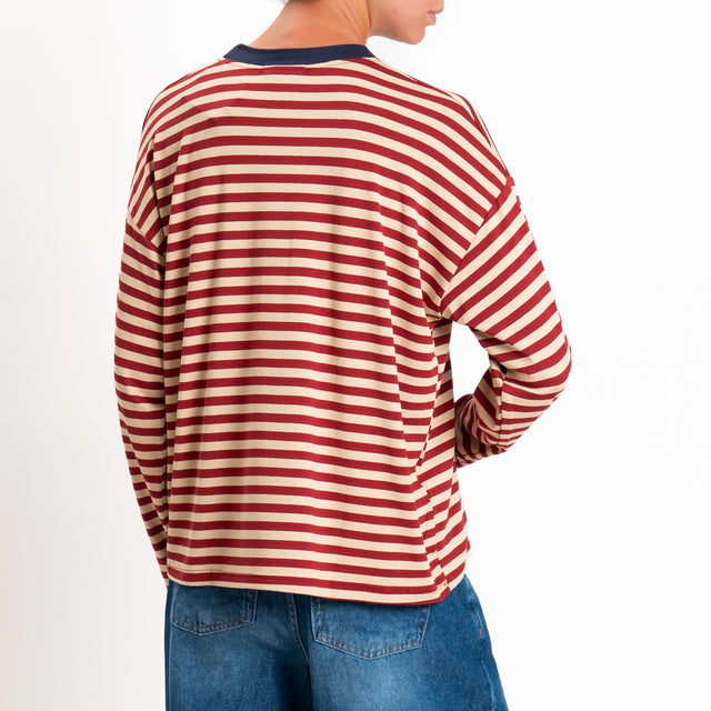 Zeroassoluto-T-shirt girocollo riga fina - blu/india/beige
