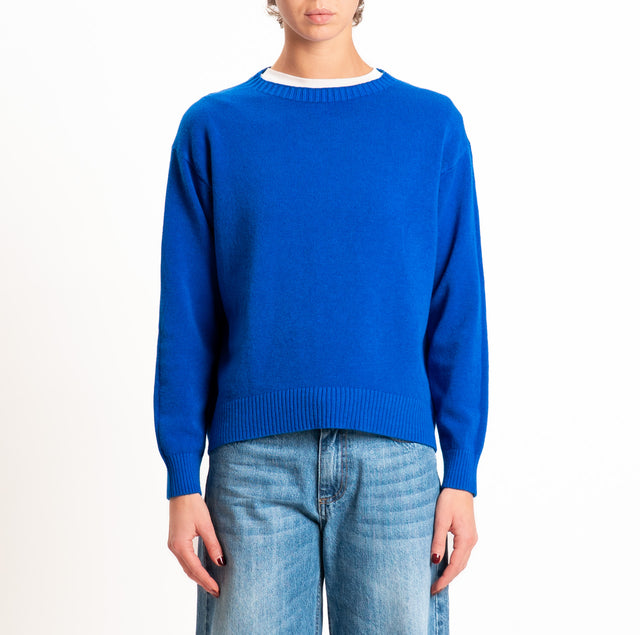Zeroassoluto-Maglia girocollo spacco dietro - bluette
