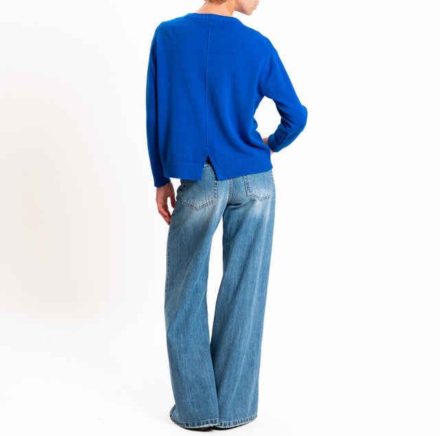 Zeroassoluto-Maglia girocollo spacco dietro - bluette