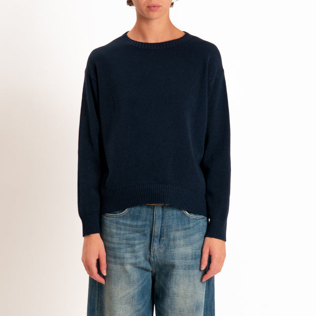 Zeroassoluto-Maglia girocollo spacco dietro - blu
