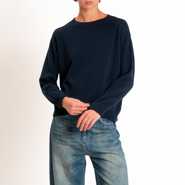Zeroassoluto-Maglia girocollo spacco dietro - blu