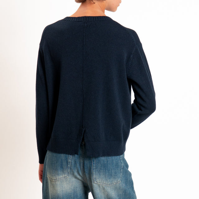 Zeroassoluto-Maglia girocollo spacco dietro - blu