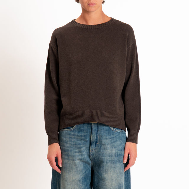 Zeroassoluto-Maglia girocollo spacco dietro - choco