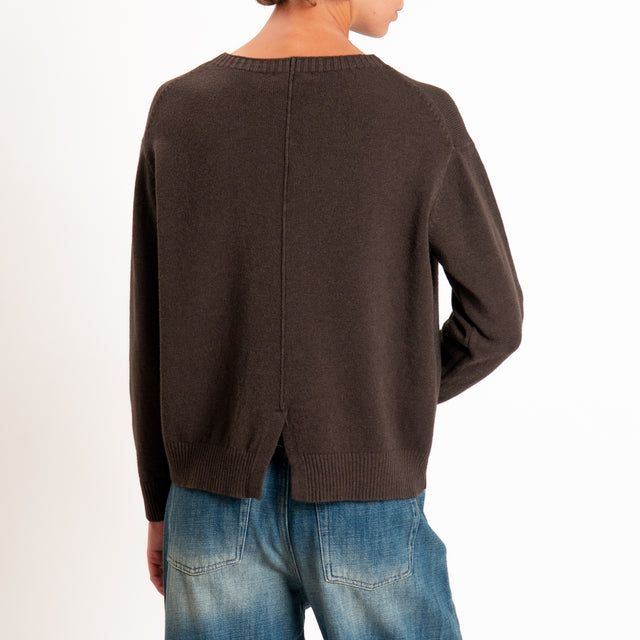 Zeroassoluto-Maglia girocollo spacco dietro - choco