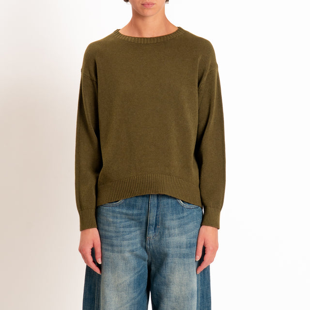 Zeroassoluto-Maglia girocollo spacco dietro - militare