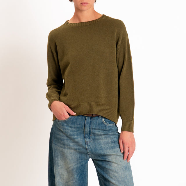 Zeroassoluto-Maglia girocollo spacco dietro - militare