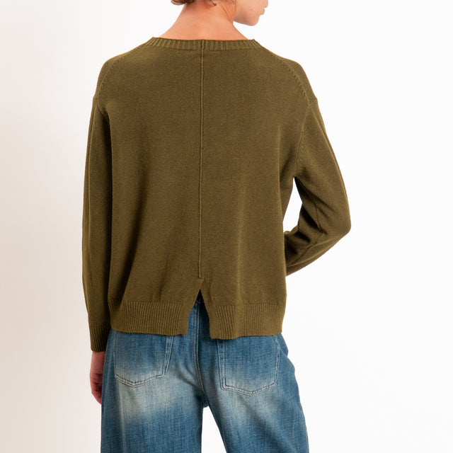 Zeroassoluto-Maglia girocollo spacco dietro - militare