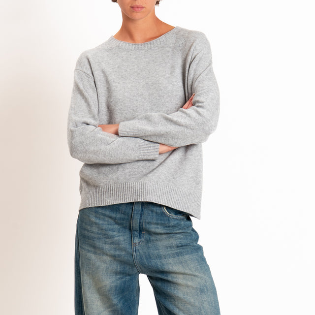 Zeroassoluto-Maglia girocollo spacco dietro - perla