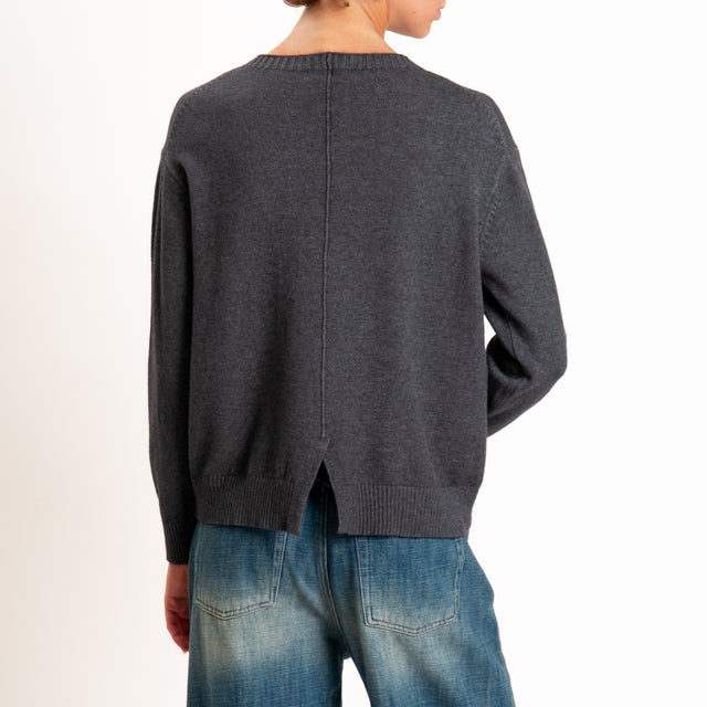 Zeroassoluto-Maglia girocollo spacco dietro - piombo