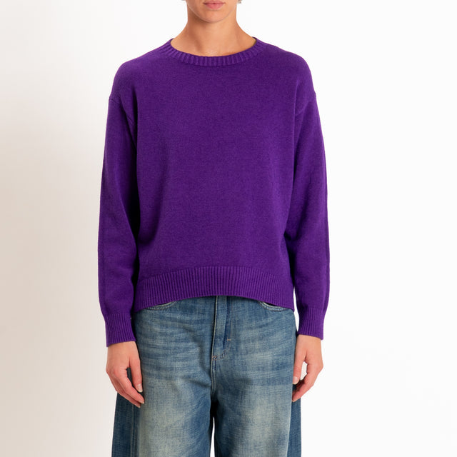 Zeroassoluto-Maglia girocollo spacco dietro - viola
