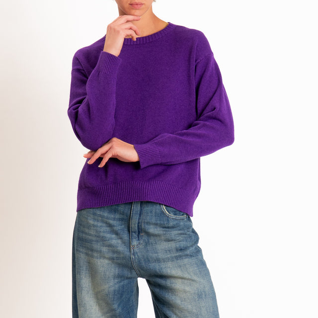 Zeroassoluto-Maglia girocollo spacco dietro - viola