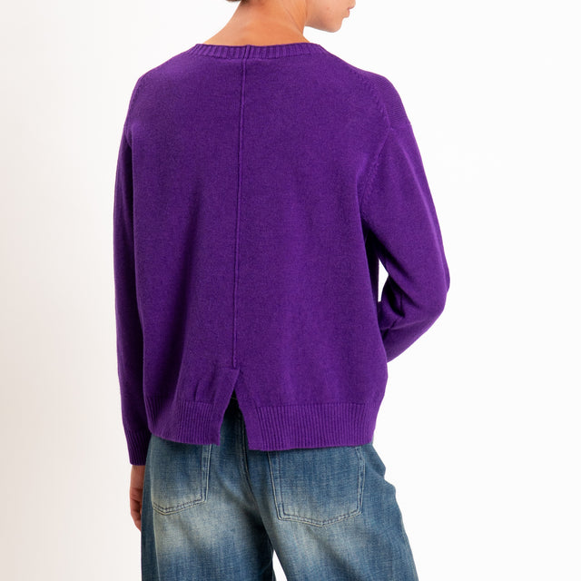 Zeroassoluto-Maglia girocollo spacco dietro - viola