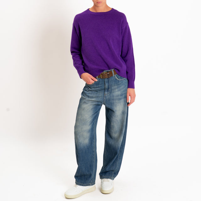 Zeroassoluto-Maglia girocollo spacco dietro - viola