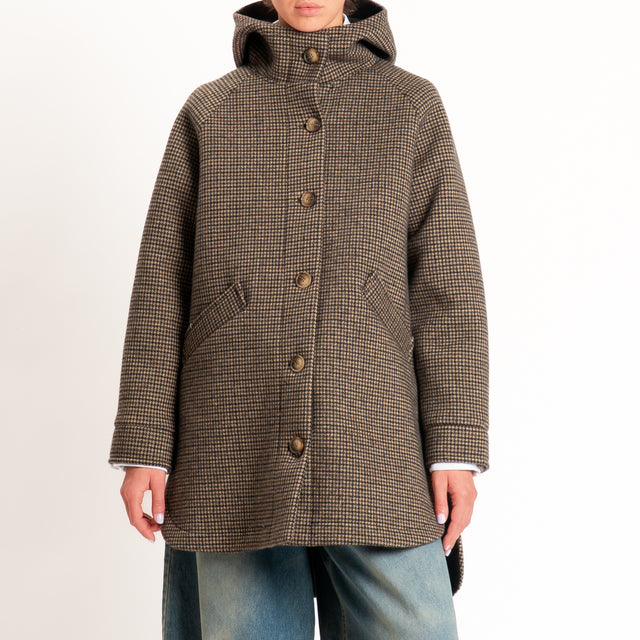 Zeroassoluto-Cappotto pied de poule neoprene - moro/sand/nero