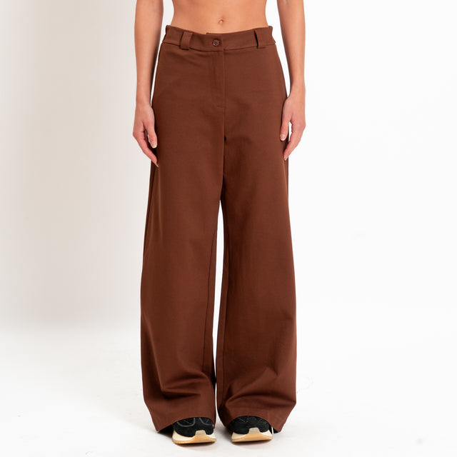 Zeroassoluto-Pantalone BLOOM wide leg punto milano - choco