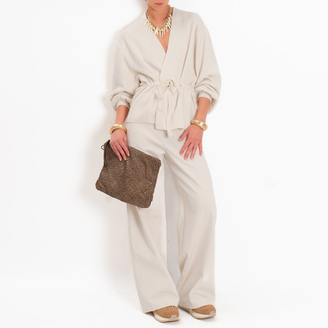 Zeroassoluto-Pantalone BLOOM wide leg punto milano - gesso