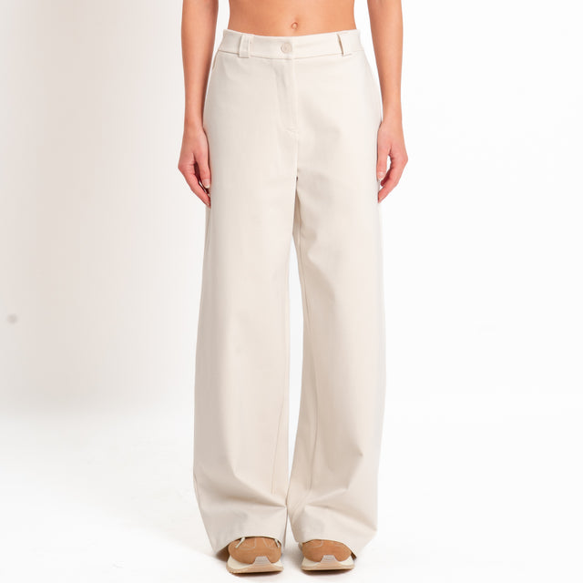 Zeroassoluto-Pantalone BLOOM wide leg punto milano - gesso