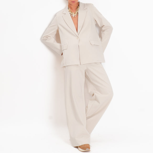 Zeroassoluto-Pantalone BLOOM wide leg punto milano - gesso