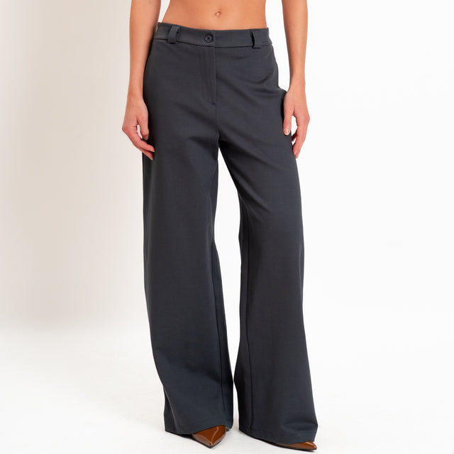 Zeroassoluto-Pantalone BLOOM wide leg punto milano - piombo
