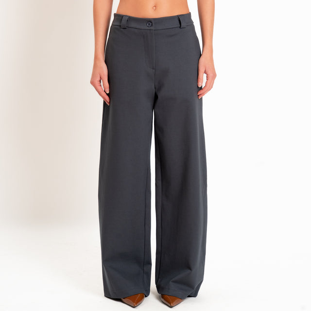 Zeroassoluto-Pantalone BLOOM wide leg punto milano - piombo