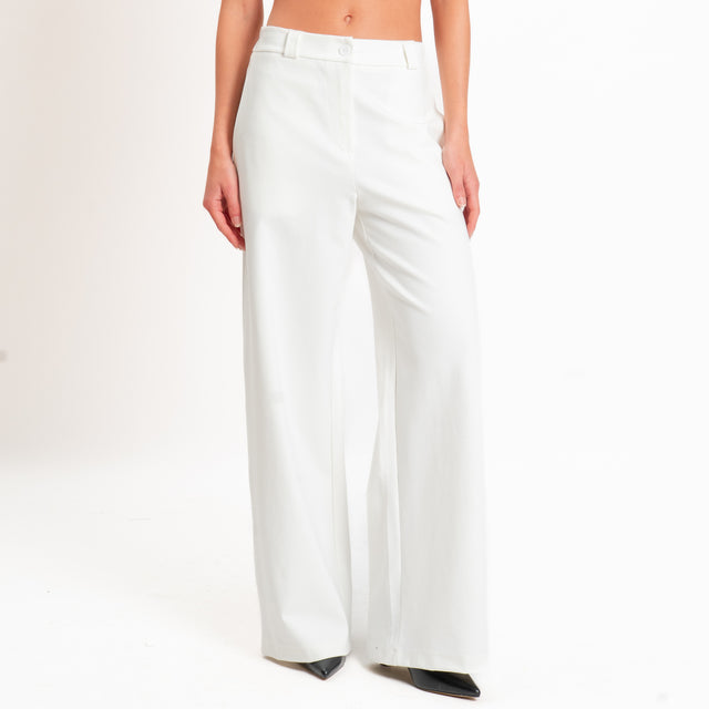 Zeroassoluto-Pantalone BLOOM wide leg punto milano - latte