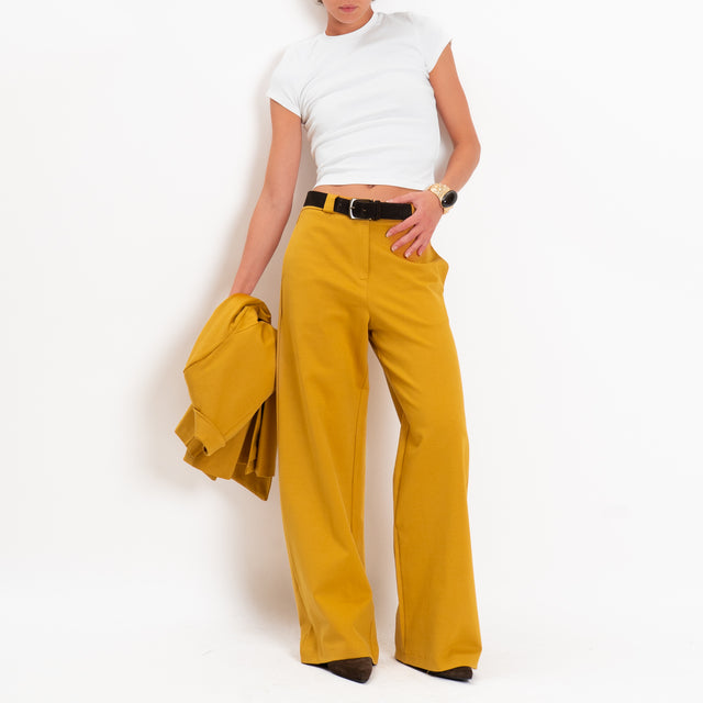 Zeroassoluto-Pantalone BLOOM wide leg punto milano - Senape
