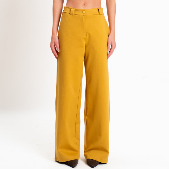Zeroassoluto-Pantalone BLOOM wide leg punto milano - Senape