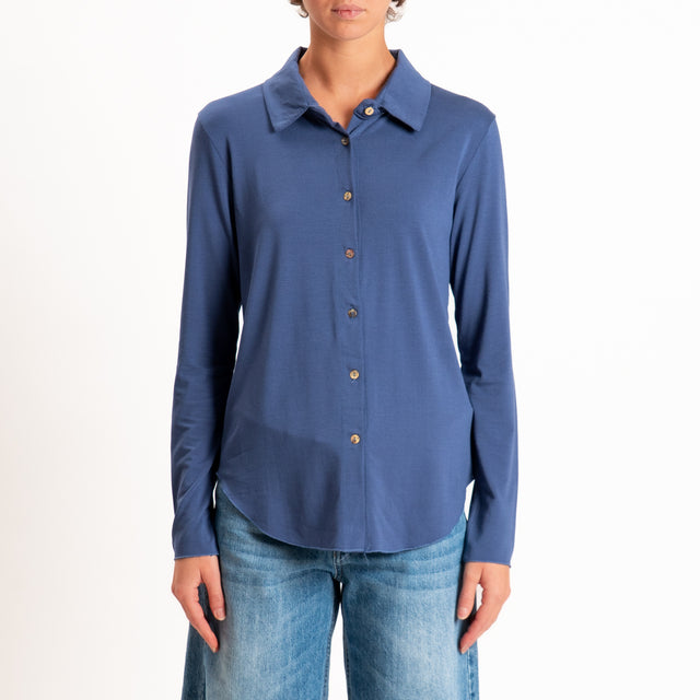 Zeroassoluto-Camicia CARLY in jersey elasticizzato - indaco