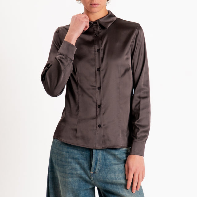 Zeroassoluto-Camicia CAROLA raso di viscosa super stretch - caffe'