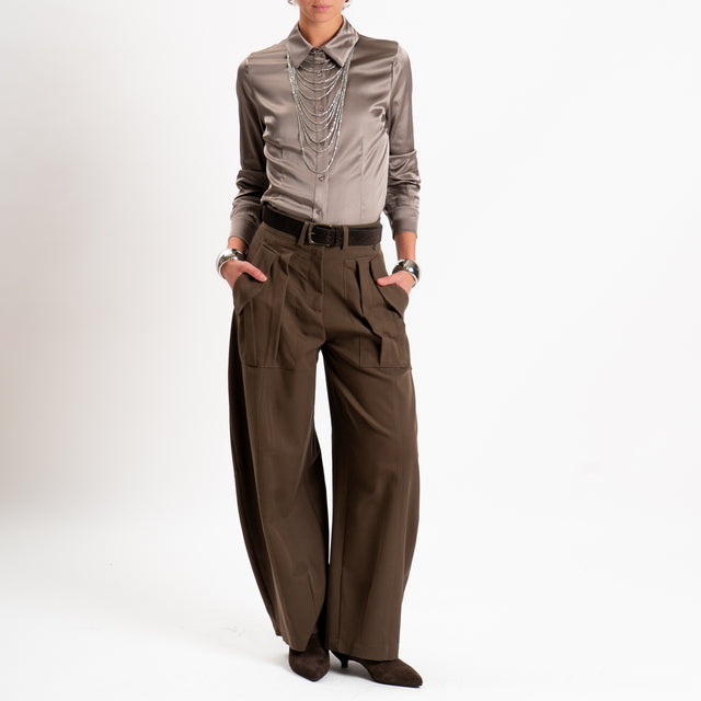 Zeroassoluto-Camicia CAROLA raso di viscosa super stretch - taupe