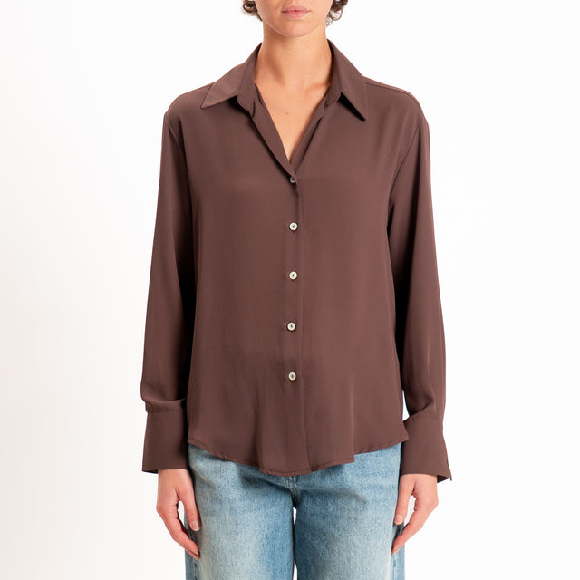 Zeroassoluto-Camicia CLAY MANO SETA - coffee