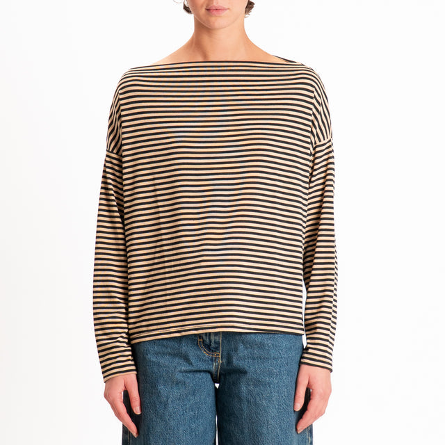 Zeroassoluto-T-shirt CLOE righe in jersey elastici - beige/nero