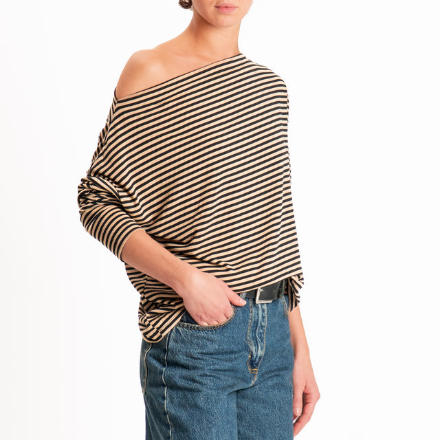 Zeroassoluto-T-shirt CLOE righe in jersey elastici - beige/nero