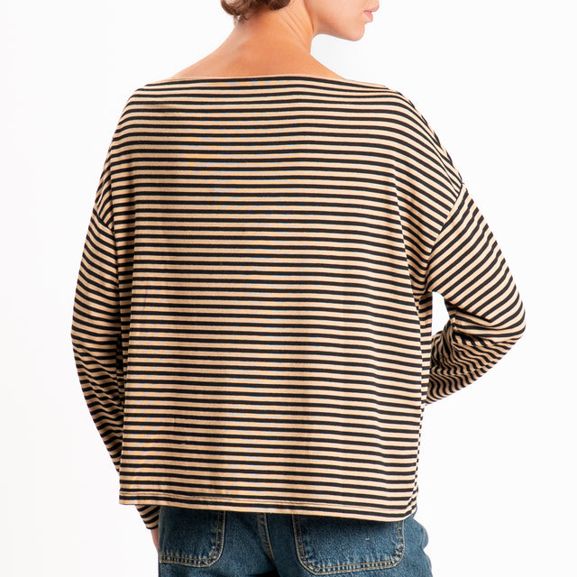 Zeroassoluto-T-shirt CLOE righe in jersey elastici - beige/nero
