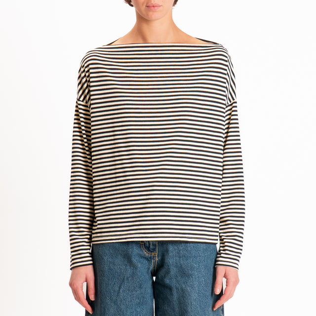 Zeroassoluto-T-shirt CLOE righe in jersey elastici - burro/nero
