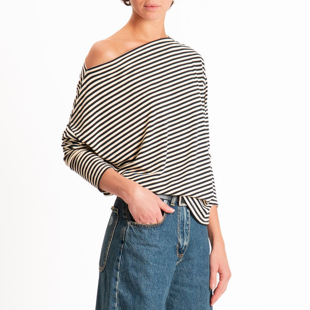 Zeroassoluto-T-shirt CLOE righe in jersey elastici - burro/nero