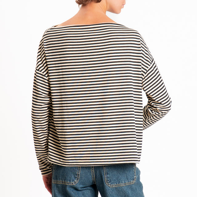 Zeroassoluto-T-shirt CLOE righe in jersey elastici - burro/nero