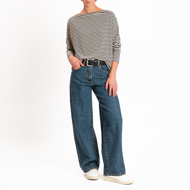 Zeroassoluto-T-shirt CLOE righe in jersey elastici - burro/nero