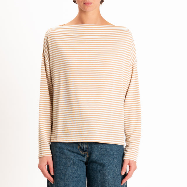 Zeroassoluto-T-shirt CLOE righe in jersey elastici - panna/beige
