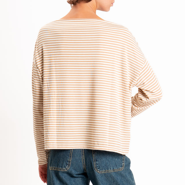 Zeroassoluto-T-shirt CLOE righe in jersey elastici - panna/beige