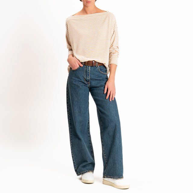 Zeroassoluto-T-shirt CLOE righe in jersey elastici - panna/beige