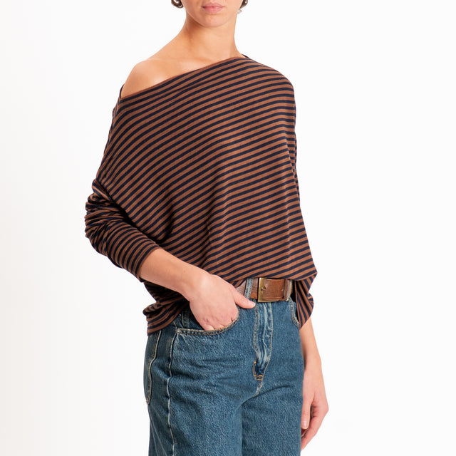Zeroassoluto-T-shirt CLOE righe in jersey elastici - tabacco/blu