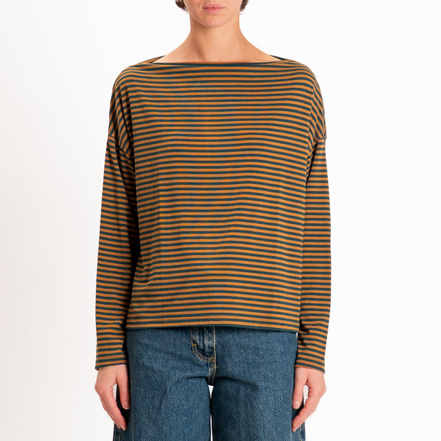 Zeroassoluto-T-shirt CLOE righe in jersey elastici - verde/cuoio