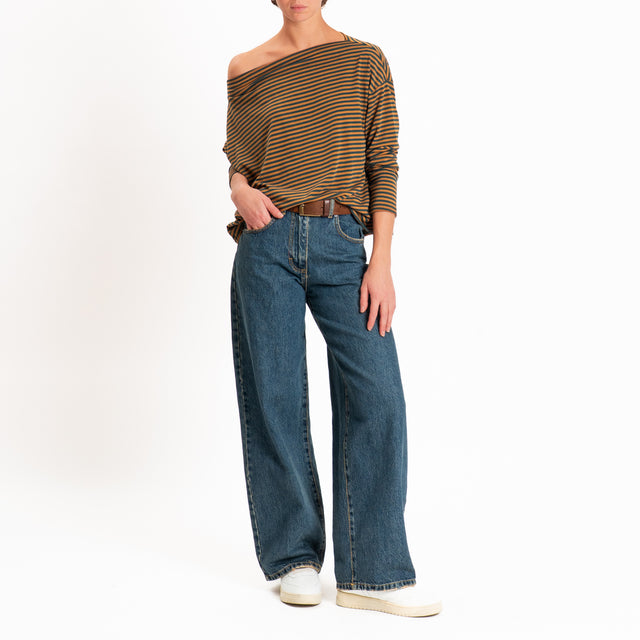 Zeroassoluto-T-shirt CLOE righe in jersey elastici - verde/cuoio