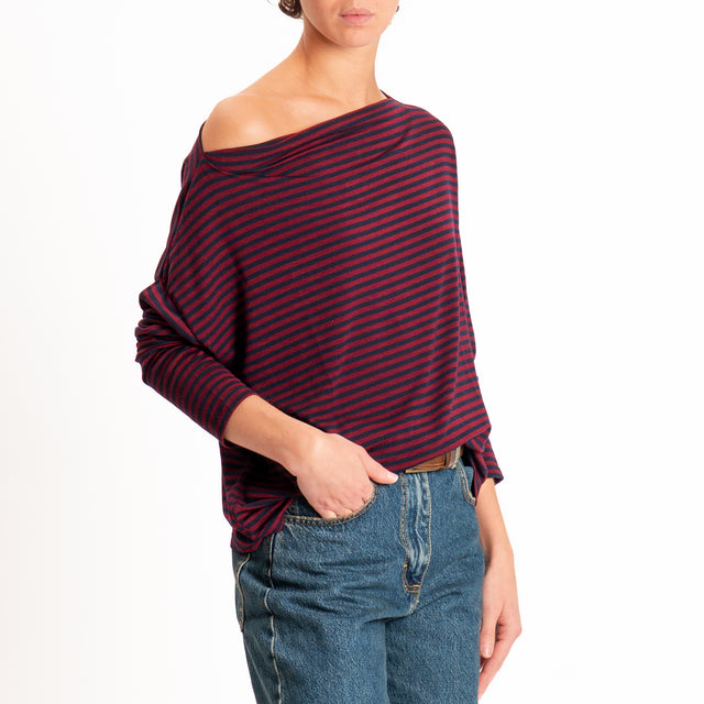 Zeroassoluto-T-shirt CLOE righe in jersey elastici - vino/blu