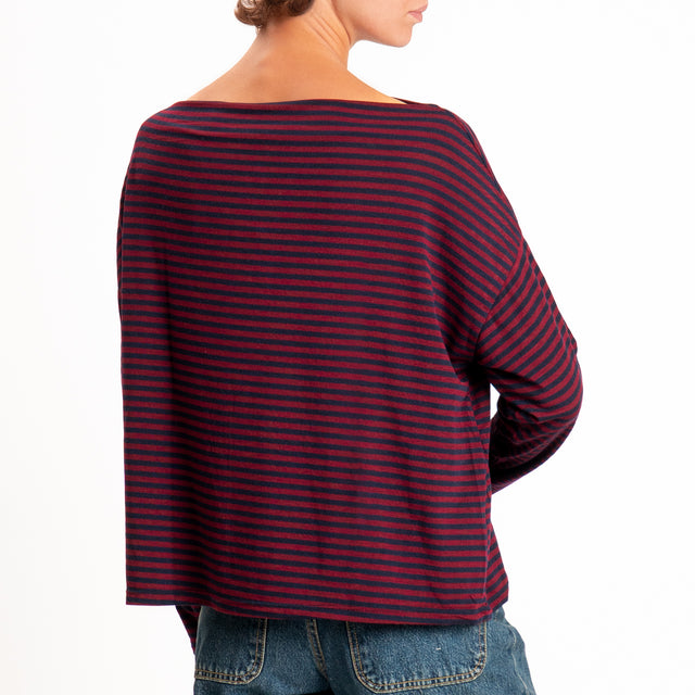 Zeroassoluto-T-shirt CLOE righe in jersey elastici - vino/blu